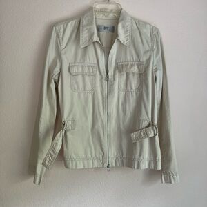Dkny Women’s Utility Jacket W/ Relaxed Fit Cream Zip Front Cinch Waist Side